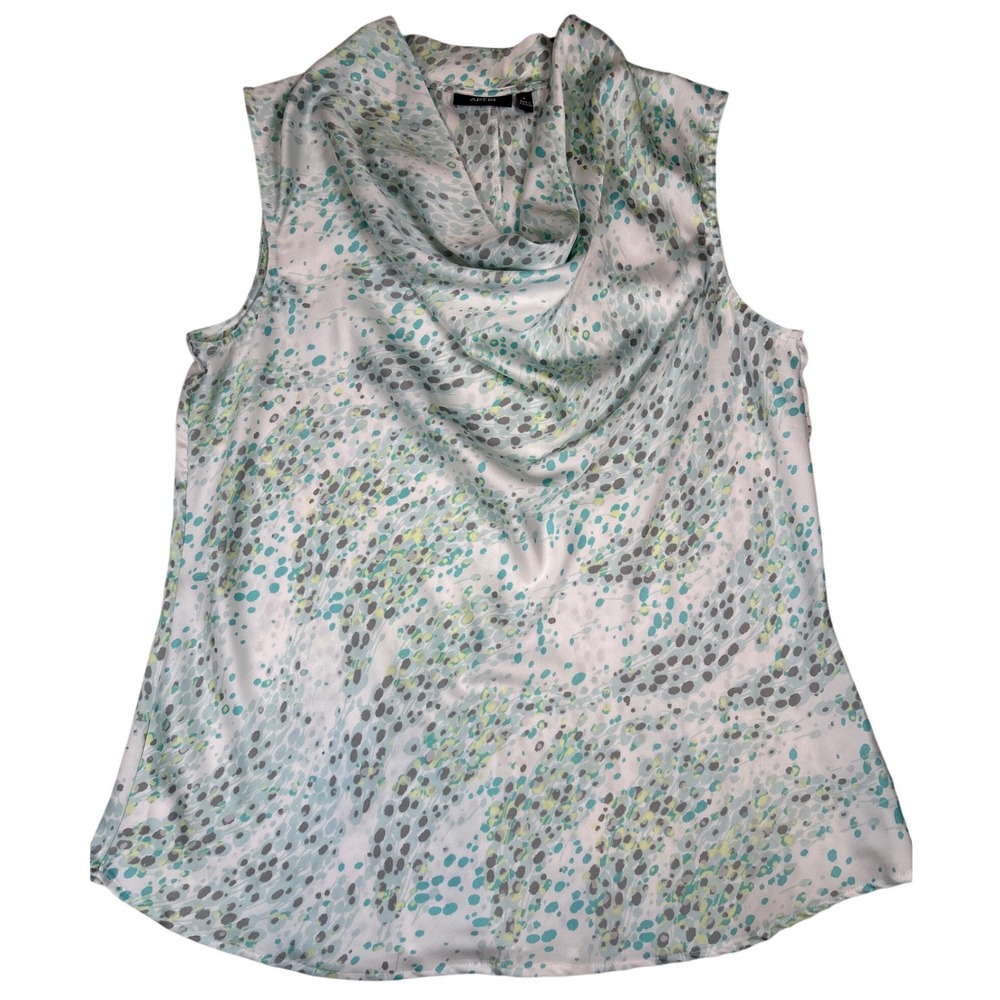 Apt. 9 Womens Cowl‎ Neck Sleeveless Blouse Teal Green Abstract Dot Print Size L